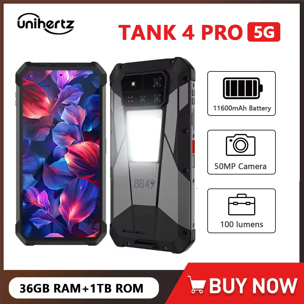 8849 Tank 4 Pro Unihertz – 5G avec Projecteur DLP, Écran AMOLED 3K 120Hz, 36Go RAM, 1To, Batterie 11600mAh, Android 14, NFC