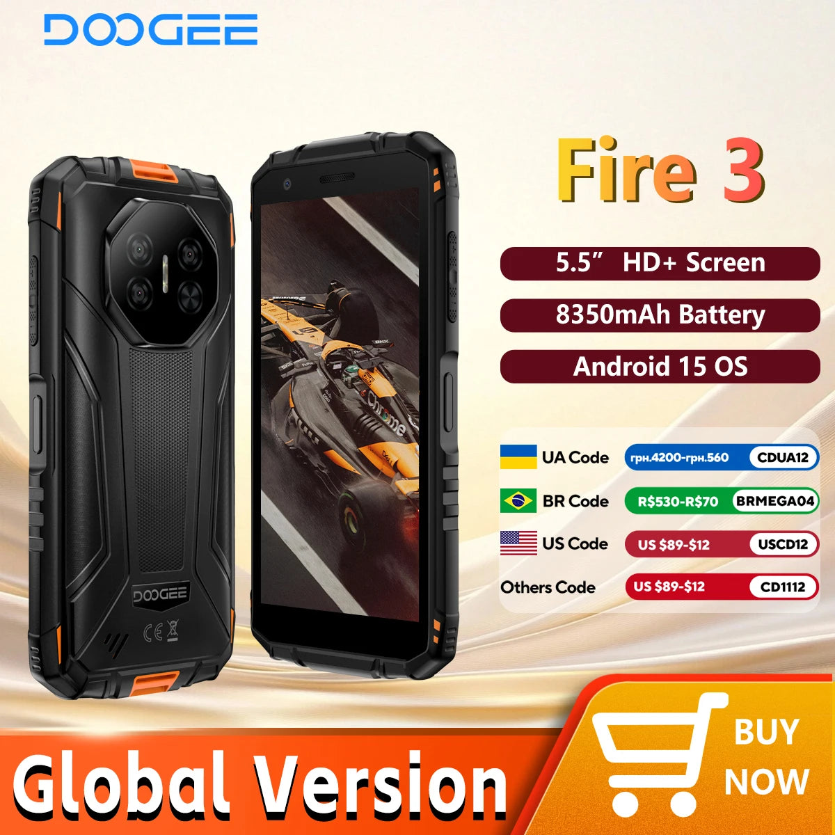 DOOGEE Fire 3 – Android 15, Batterie 8 350 mAh, 12 Go RAM, NFC, IP68, Écran 5,5”