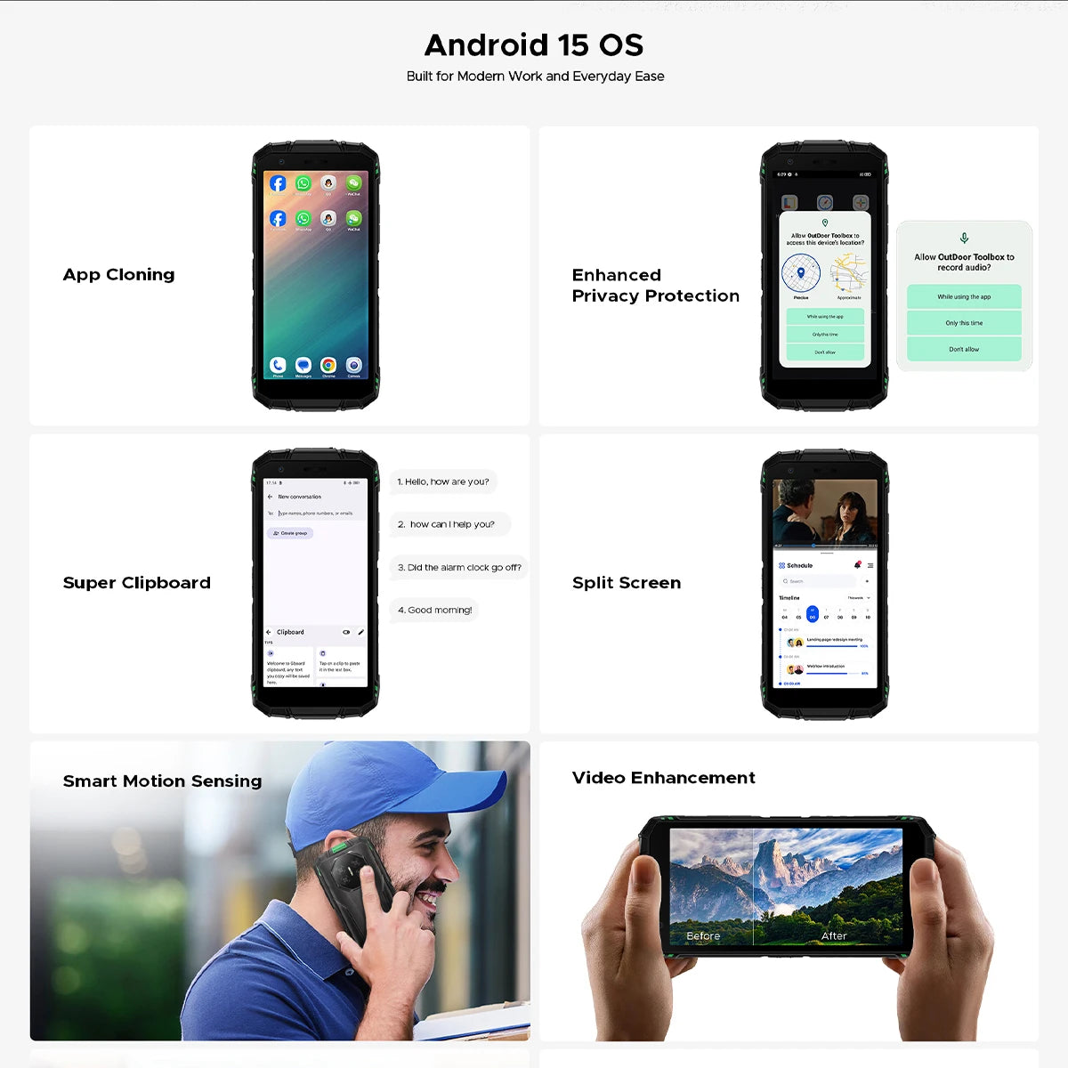 DOOGEE Fire 3 – Android 15, Batterie 8 350 mAh, 12 Go RAM, NFC, IP68, Écran 5,5”